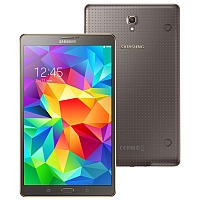 
Samsung Galaxy Tab S 8.4 LTE supports frequency bands GSM ,  HSPA ,  LTE. Official announcement date is  June 2014. The device is working on an Android OS, v4.4.2 (KitKat) actualized v5.0.2